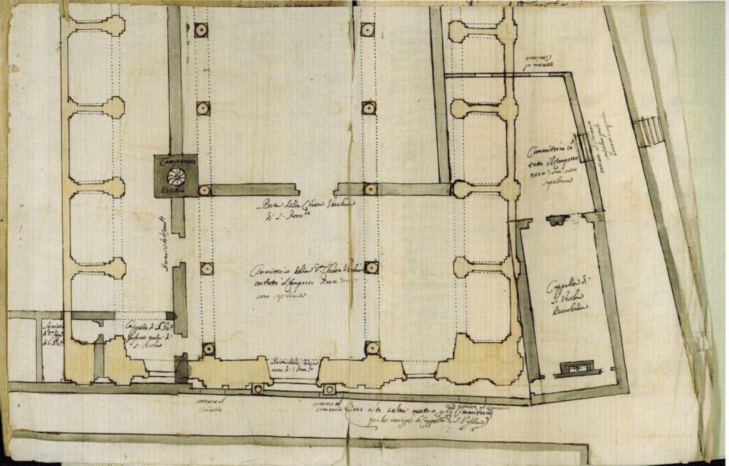 Andrea Cirrincione, Pianta parziale della vecchia e della nuova chiesa di S. Domenico, 1666, conservata presso l’Archivio di Stato di Palermo