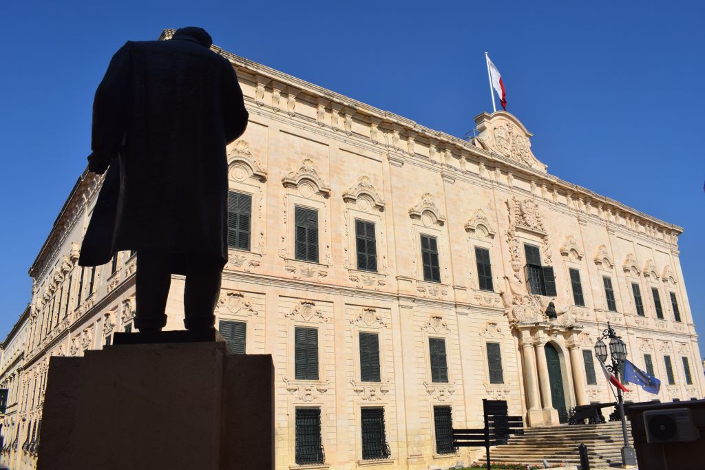 Statue of Sir Paul Boffa in front of Auberge de Castillle